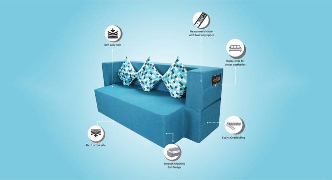 Pull Out Sofa cum Bed 72x36x14 Sky Bkue (Blue) by Urban Ladder - Front View Design 1 - 672139