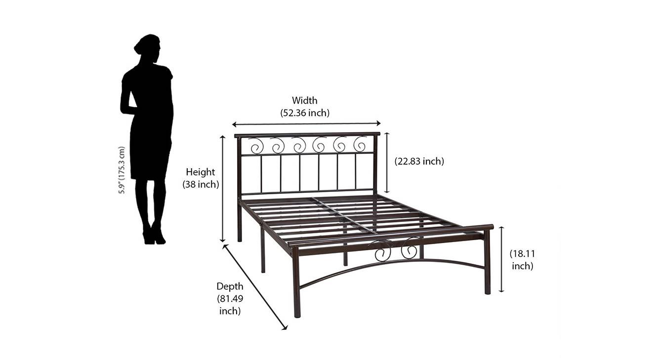 Sistema Metal Double Size Non Storage Bed in Char Brown Finish Urban