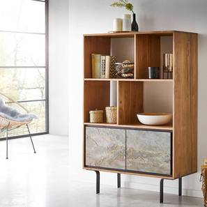 Study In Trichur Design Jarrah Solid Wood Bookshelf in Natural & Stone Veneer