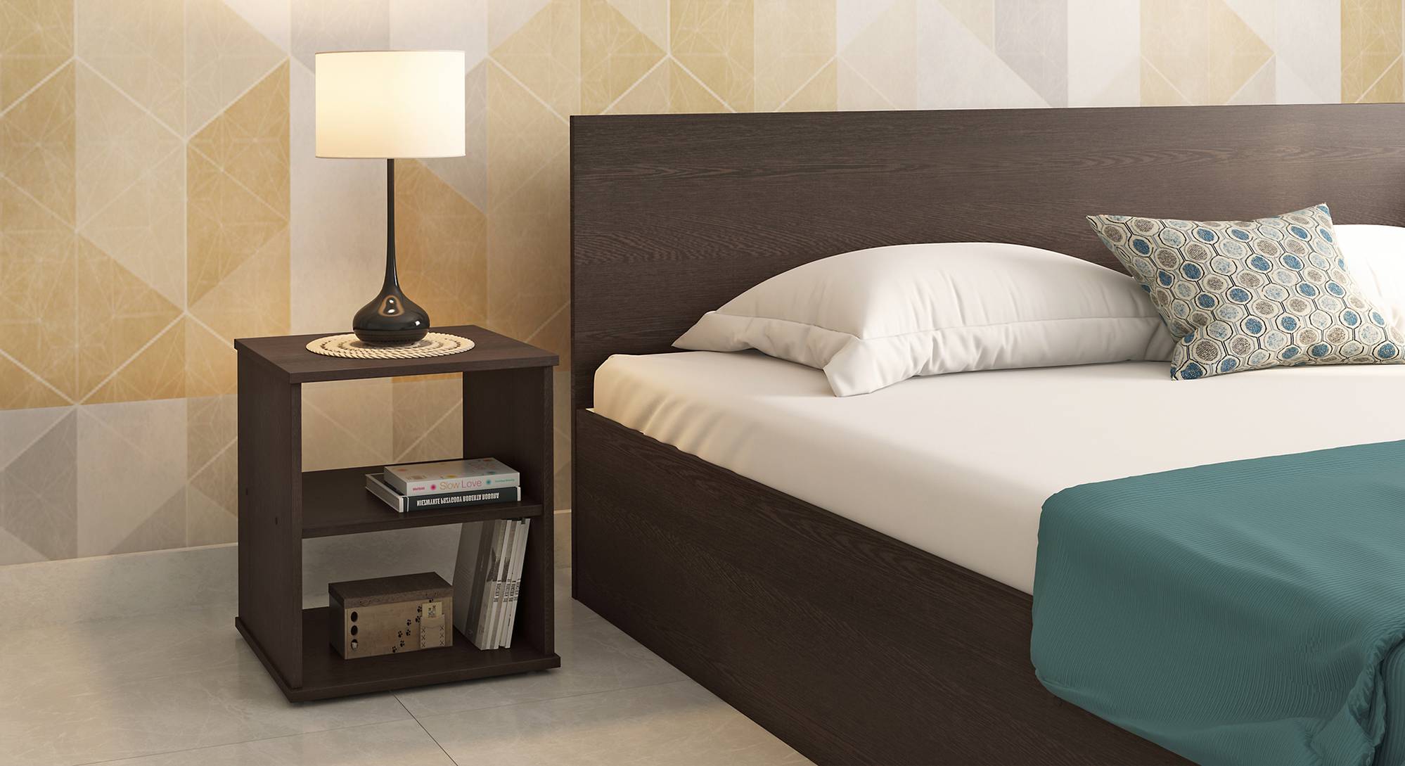 Zoey Engineered Wood Bedside Table in Dark Wenge Finish Urban Ladder