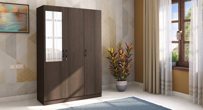 Zoey Three Door Wardrobe (With Mirror Configuration, Dark Wenge Finish) by Urban Ladder - Full View - 674342