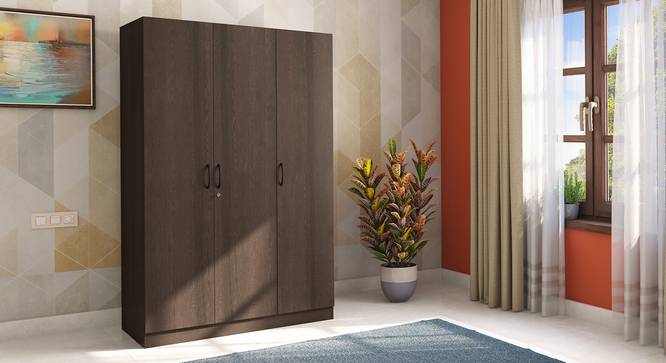 Zoey Three Door Wardrobe (Without Mirror Configuration, Dark Wenge Finish) by Urban Ladder - Full View - 674344