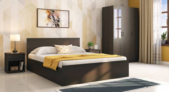 Zoey Storage Bed With Dreamlite Bonnel Spring Mattress (Queen Bed Size, Dark Walnut Finish) by Urban Ladder - Front View Design 1 - 674676