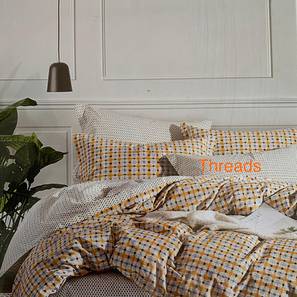Collections New In Basar Design Yellow Geometrics 390 TC Cotton King Size Bedsheet with 2 Pillow Covers