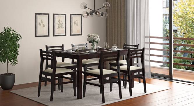 Oliver Leon 6 Seater Dining Set (Mahogany Finish, Camilla Ivory) by Urban Ladder - Front View Design 1 - 675812