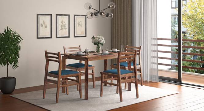 Catria Leon 6 Seater Dining Set (Teak Finish, Delft Blue) by Urban Ladder - Front View Design 1 - 675815