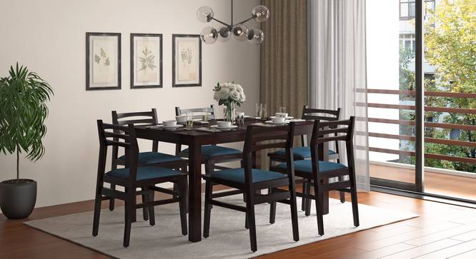Oliver Leon 6 Seater Dining Set (Mahogany Finish, Delft Blue) by Urban Ladder - Front View Design 1 - 675851