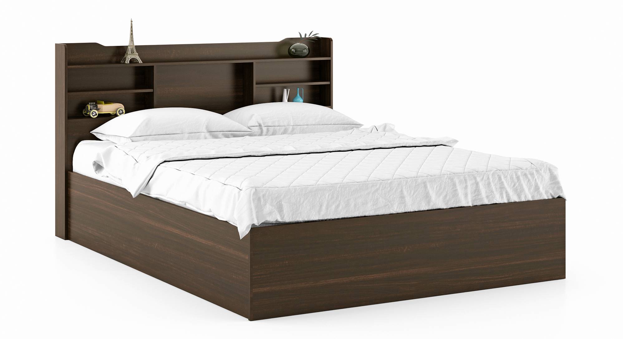 Sandon Engineered Wood King Size Box Storage Bed in Classic Walnut