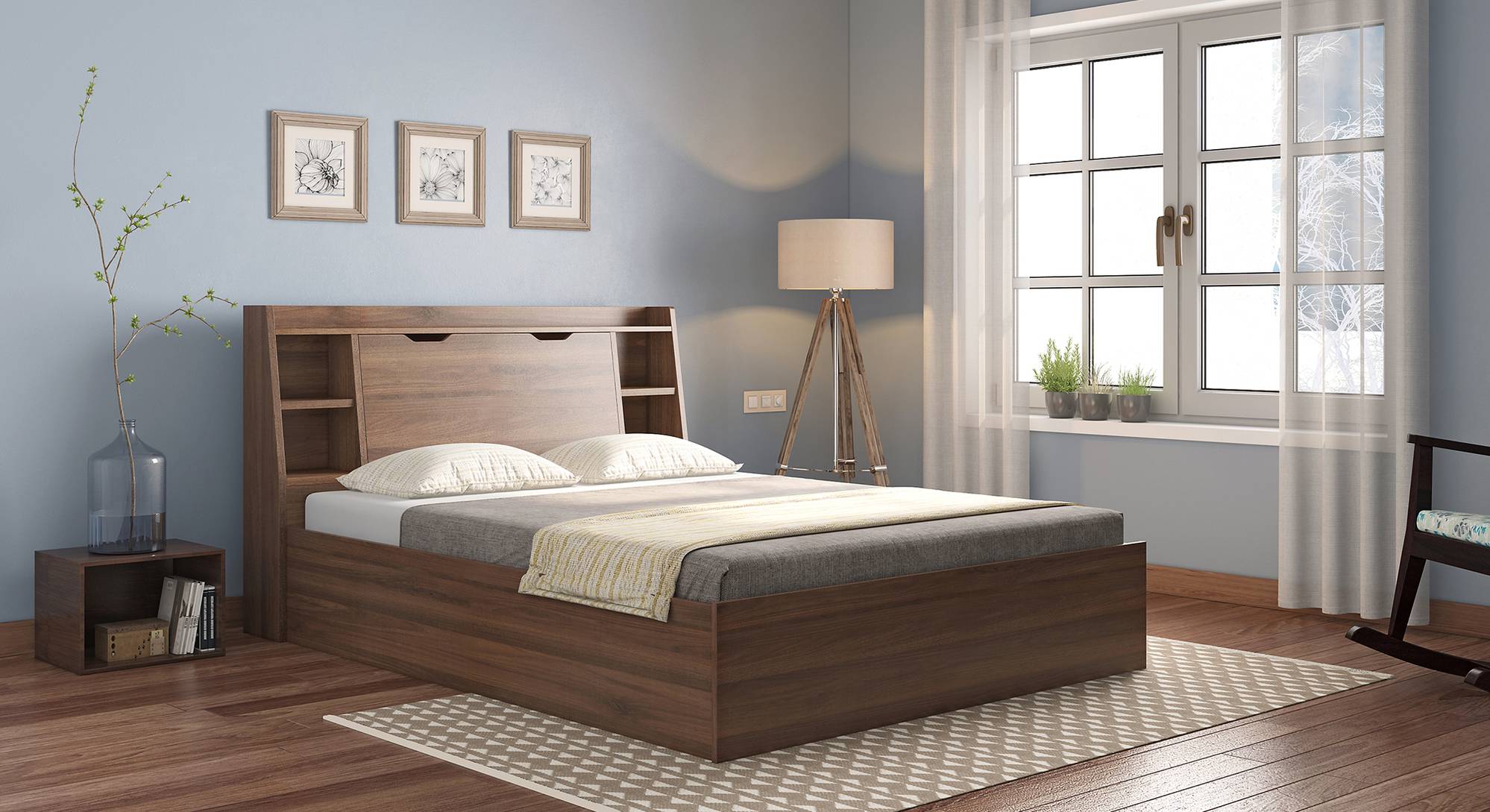 Scott Engineered Wood King Size Box Storage Bed in Classic Walnut