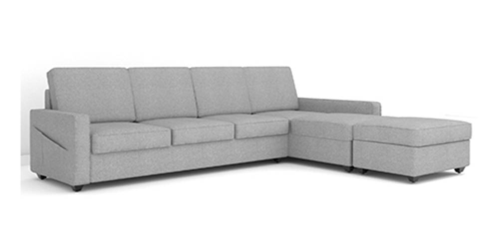 Aristo Sectional Fabric Sofa with Ottoman (Sandy Grey) by Urban Ladder - - 