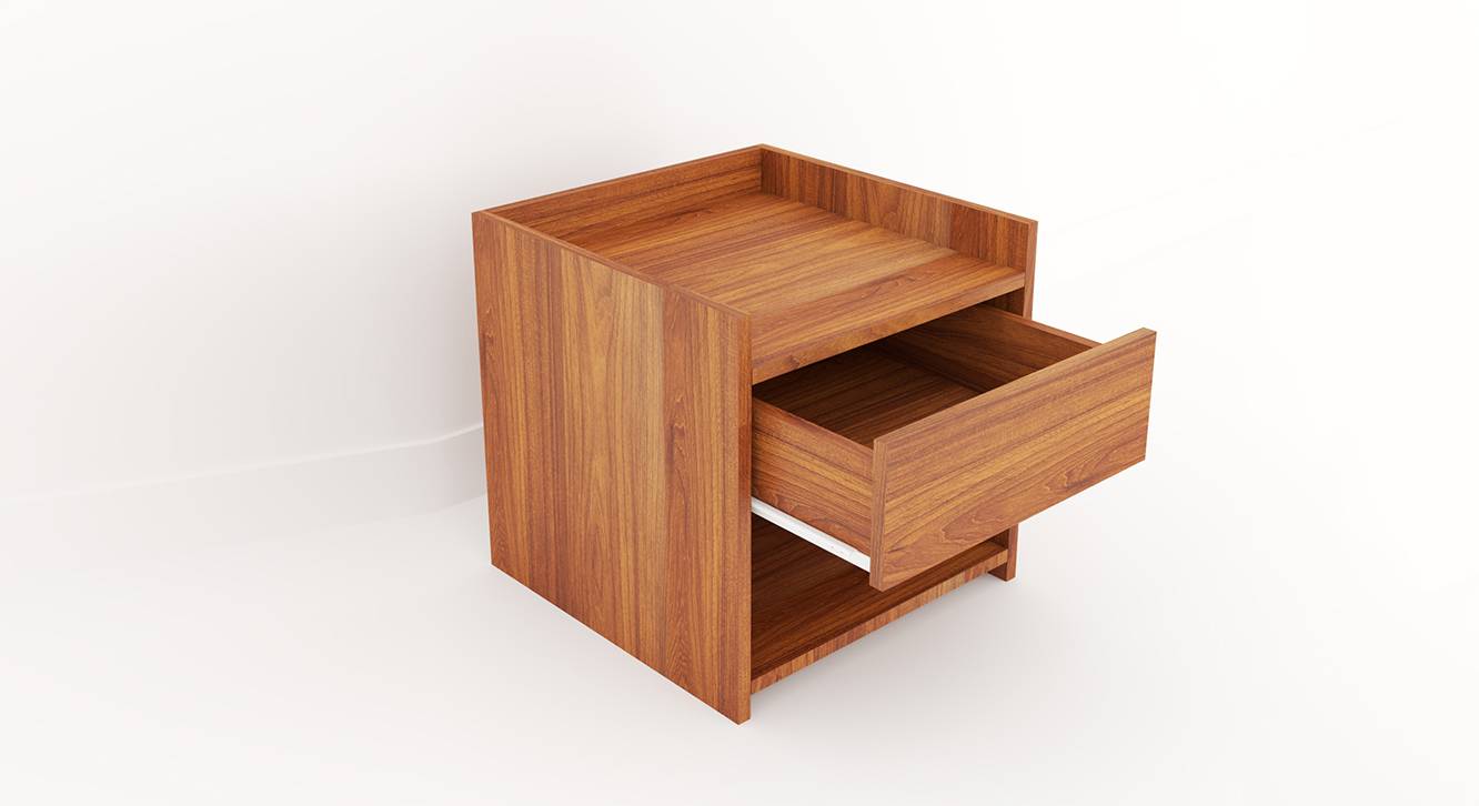 Uno Engineered Wood Bedside Table in Teak Finish Urban Ladder