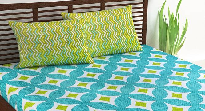 Divine Casa Cotton 2 Double Bedsheet with 4 Pillowcover - Green & Blue (Queen Size, Multicoloured) by Urban Ladder - Design 1 Side View - 678403