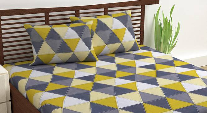 Divine Casa Cotton 2 Double Bedsheet with 4 Pillowcover - Yellow & Grey (Queen Size, Multicoloured) by Urban Ladder - Design 1 Side View - 678404