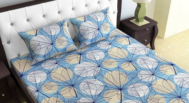 Divine Casa Cotton 2 Double Bedsheet with 4 Pillowcover - Brown & Blue (Queen Size, Multicoloured) by Urban Ladder - Design 1 Side View - 678406