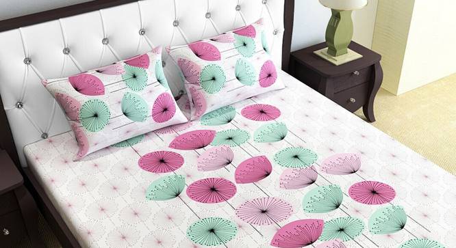 Divine Casa Cotton 2 Double Bedsheet with 4 Pillowcover - Pink & Blue (Queen Size, Multicoloured) by Urban Ladder - Design 1 Side View - 678410