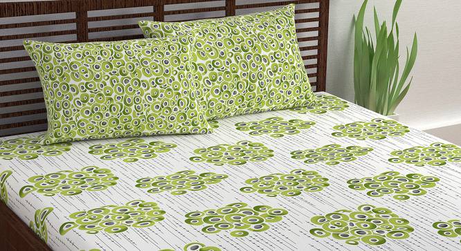Divine Casa Cotton 2 Double Bedsheet with 4 Pillowcover - White & Green (Queen Size, Multicoloured) by Urban Ladder - Design 1 Side View - 678411