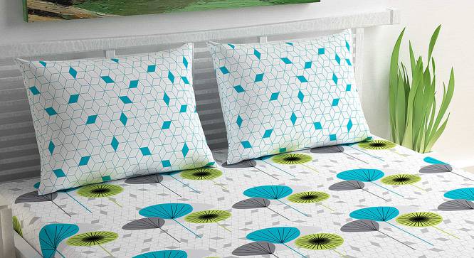 Divine Casa Cotton 2 Double Bedsheet with 4 Pillowcover - Yellow & Blue (Queen Size, Multicoloured) by Urban Ladder - Design 1 Side View - 678413