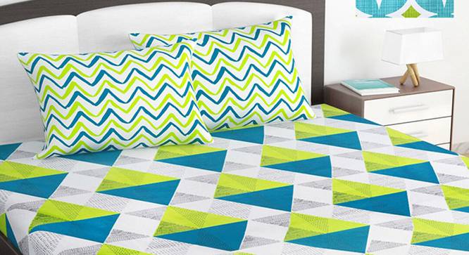 Divine Casa Cotton 2 King Bedsheet with 4 Pillowcover - Green & Blue (King Size, Multicoloured) by Urban Ladder - Front View Design 1 - 678464