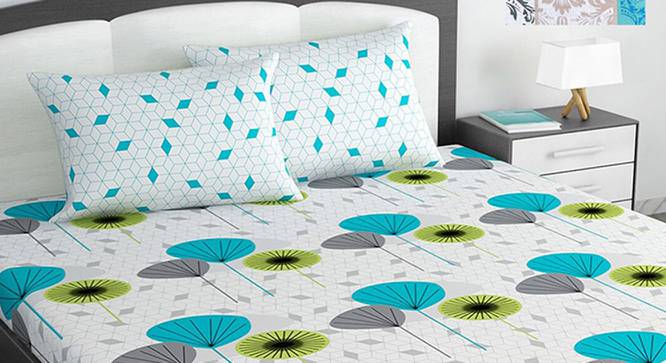 Divine Casa Cotton 2 King Bedsheet with 4 Pillowcover - White & Blue (King Size, Multicoloured) by Urban Ladder - Front View Design 1 - 678465