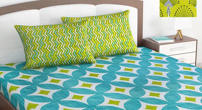 Divine Casa Cotton 2 King Bedsheet with 4 Pillowcover - Blue & Green (King Size, Multicoloured) by Urban Ladder - Front View Design 1 - 678466