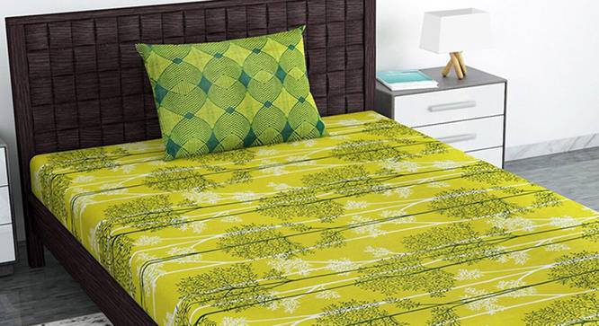 Divine Casa Cotton 2 Single Bedsheet with 2 Pillowcover - Green & Grey (Single Size, Multicoloured) by Urban Ladder - Front View Design 1 - 678469