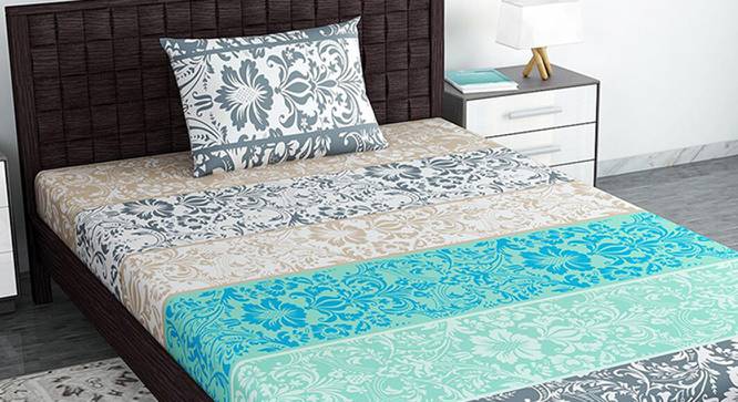 Divine Casa Cotton 2 Single Bedsheet with 2 Pillowcover-Turquoise Blue & Green (Single Size, Multicoloured) by Urban Ladder - Front View Design 1 - 678473
