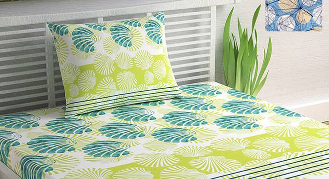 Divine Casa Cotton 2 Single Bedsheet with 2 Pillowcover - Green & Blue (Single Size, Multicoloured) by Urban Ladder - Front View Design 1 - 678474