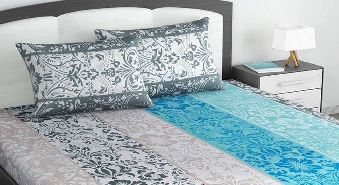 Divine Casa Cotton 2 King Bedsheet with 4 Pillowcover - White & Blue (King Size, Multicoloured) by Urban Ladder - Design 1 Side View - 678492