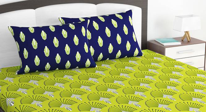 Divine Casa Cotton 2 King Bedsheet with 4 Pillowcover - Blue & Green (King Size, Multicoloured) by Urban Ladder - Design 1 Side View - 678493