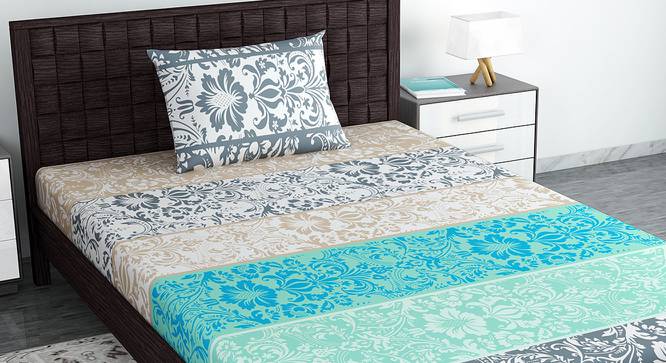 Divine Casa Cotton 2 Single Bedsheet with 2 Pillowcover - Turquoise Blue & Green (Single Size, Multicoloured) by Urban Ladder - Design 1 Side View - 678503