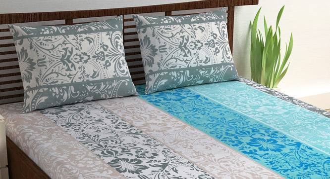 Divine Casa Cotton 2 Double Bedsheet with 4 Pillowcover - White & Blue (Queen Size, Multicoloured) by Urban Ladder - Front View Design 1 - 678570