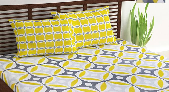 Divine Casa Cotton 2 Double Bedsheet with 4 Pillowcover - Yellow & Grey (Queen Size, Multicoloured) by Urban Ladder - Front View Design 1 - 678572
