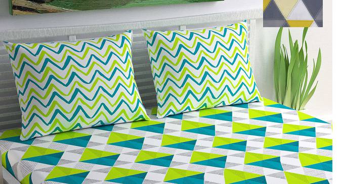 Divine Casa Cotton 2 Double Bedsheet with 4 Pillowcover - Green & Yellow (Queen Size, Multicoloured) by Urban Ladder - Front View Design 1 - 678580