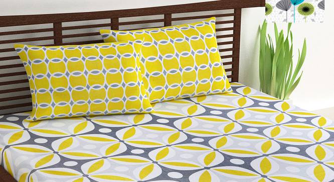 Divine Casa Cotton 2 Double Bedsheet with 4 Pillowcover - Yellow & Blue (Queen Size, Multicoloured) by Urban Ladder - Front View Design 1 - 678581