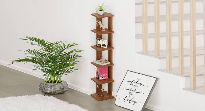 Bluewud Wudville Braine Engineered Wood Wall Mount Corner Shelf, Display Rack, (6 Square Shelves - Walnut) (Walnut Finish) by Urban Ladder - Front View Design 1 - 678766