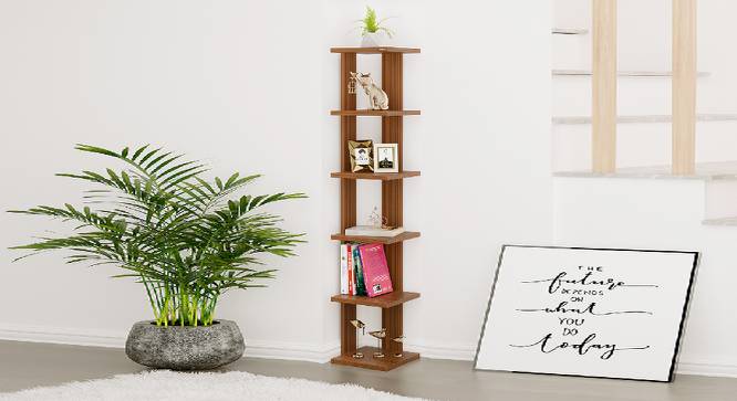 Bluewud Wudville Braine Engineered Wood Wall Mount Corner Shelf, Display Rack, (6 Square Shelves - Walnut) (Walnut Finish) by Urban Ladder - Design 1 Side View - 678790