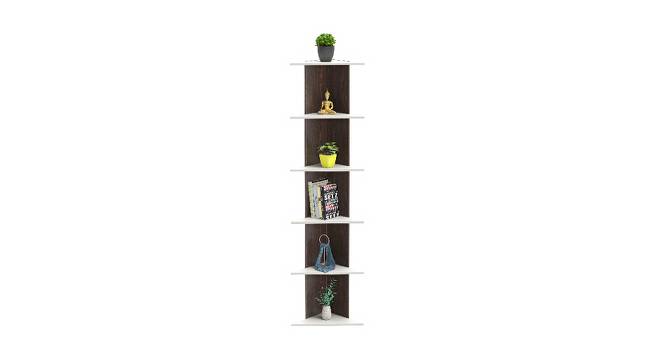 BLUEWUD Cadlic Engineered Wood Multi-Tier Corner Shelf, Display Rack (6 Shelves - Wenge & White) (Wenge & White Finish) by Urban Ladder - Design 1 Side View - 678792