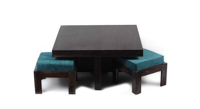 Blane Sheesham Wood Coffee Table with 4 Stools Set in Mahogany Finish & Turquoise Sea Velvet fabric Cushions (Mahogany Finish) by Urban Ladder - Design 1 Side View - 679177