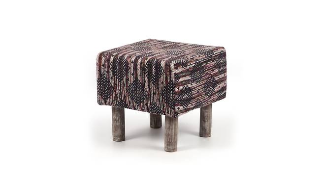 Verona Solid Wood Pouf Stool in Textured Cyan Blue Jackard fabric (Multicoloured) by Urban Ladder - Front View Design 1 - 679360