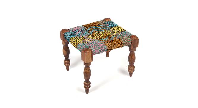 Riaza Sheesham Wood Maachi Stool in Natural Jute & Silver Rope Canning (Multicoloured) by Urban Ladder - Front View Design 1 - 679363