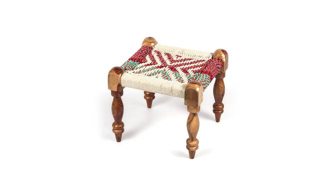 Riaza Sheesham Wood Maachi Stool in Natural Jute & Silver Rope Canning (Multicoloured) by Urban Ladder - Front View Design 1 - 679364