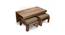 Irish Sheesham Wood Coffee Table with 2 Stools Set in Mahogany Finish & Turquoise Sea Velvet fabric Cushions (Teak Finish) by Urban Ladder - Front View Design 1 - 679371