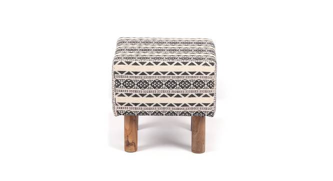 Verona Solid Wood Pouf Stool in Textured Cyan Blue Jackard fabric (Multicoloured) by Urban Ladder - Design 1 Side View - 679377