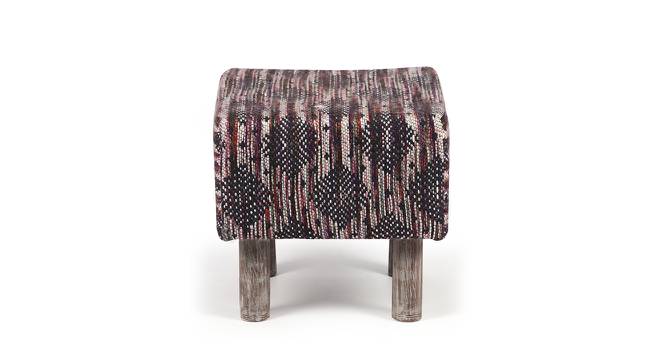 Verona Solid Wood Pouf Stool in Textured Cyan Blue Jackard fabric (Multicoloured) by Urban Ladder - Design 1 Side View - 679378