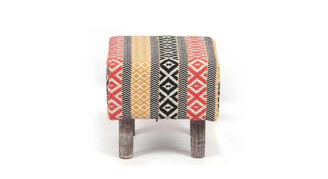 Verona Solid Wood Pouf Stool in Textured Cyan Blue Jackard fabric (Multicoloured) by Urban Ladder - Design 1 Side View - 679379
