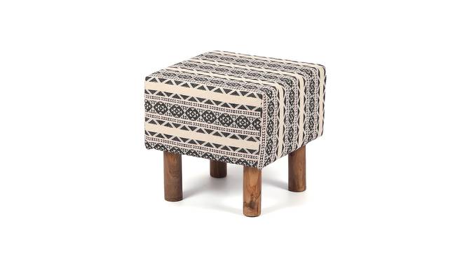 Verona Solid Wood Pouf Stool in Textured Cyan Blue Jackard fabric (Multicoloured) by Urban Ladder - Front View Design 1 - 679443