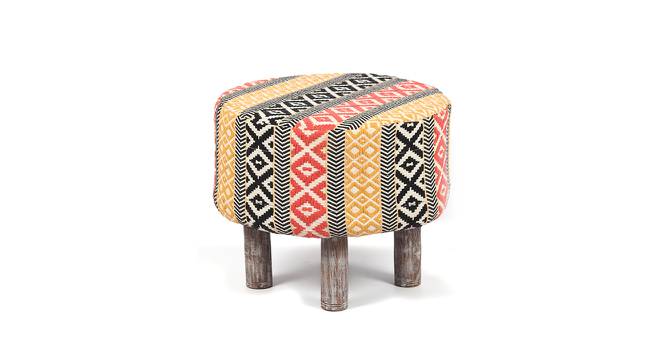 Collio Solid Wood Ottoman Pouffee in Stripe Multi Colour Jackard fabric (Multicoloured) by Urban Ladder - Front View Design 1 - 679446