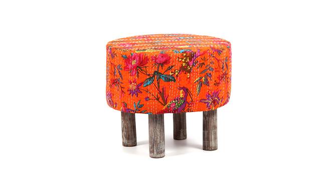Collio Solid Wood Ottoman Pouffee in Stripe Multi Colour Jackard fabric (Red) by Urban Ladder - Front View Design 1 - 679447