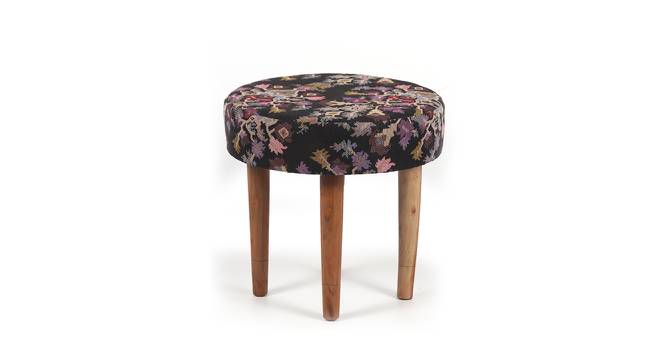 Nayla Solid Wood Stool in Textured Cyan Blue Jackard fabric (Black) by Urban Ladder - Front View Design 1 - 679453