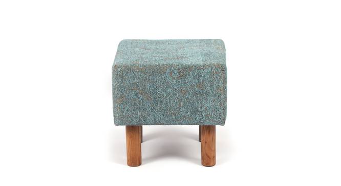 Verona Solid Wood Pouf Stool in Textured Cyan Blue Jackard fabric (Blue) by Urban Ladder - Design 1 Side View - 679459